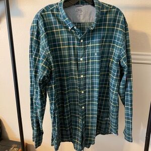 Izod Green and Yellow Casual Button Down Shirt